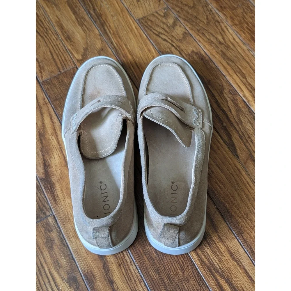 Vionic Uptown Loafer Womens 8 Sand Beige Suede Platform Slip On Shoes Orthotic